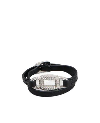 Roger Vivier Viv' Choc Strass Bracelet In Leather In Black