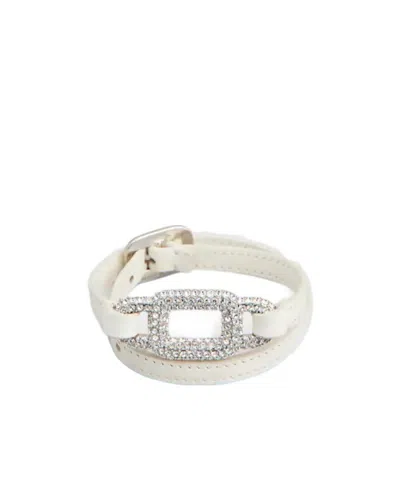 Roger Vivier Viv' Choc Strass Bracelet In Leather In White