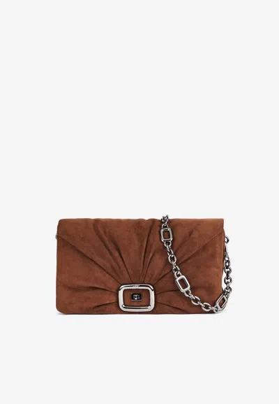 Roger Vivier Viv' Choc Suede Shoulder Bag In Brown