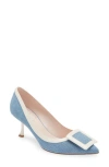 Roger Vivier Viv In The City Buckle Denim Pumps In Denim/ivory