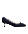 Roger Vivier Viv In The City Mixed Leather Buckle Pumps In Blue