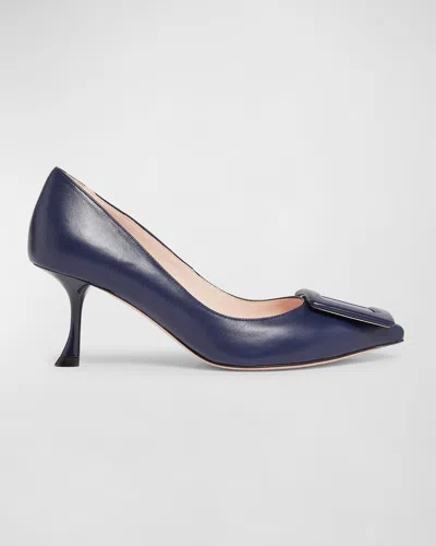 Roger Vivier Viv In The City Leather Buckle Pumps In Blue