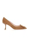 Roger Vivier Viv In The City Suede Buckle Pumps In Tan