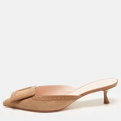 Pre-owned Roger Vivier Viv' In The City Size 40 Brown Suede And Leather Mules