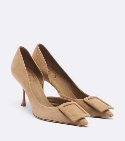 Roger Vivier Viv Ville Dorsay Pointed Toe Buckle Goat Leather Pumps In Blue