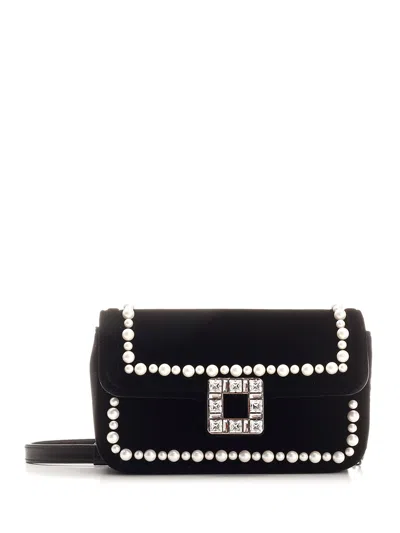 Roger Vivier Viv Jeu De Fille Embellished Velvet Bag In Black