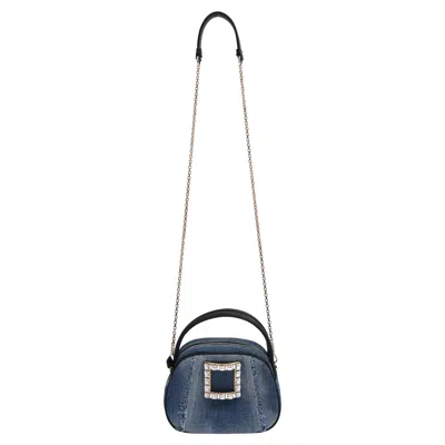 Roger Vivier Viv' Ladybug Top Handle Bag In Blue Cotton Denim