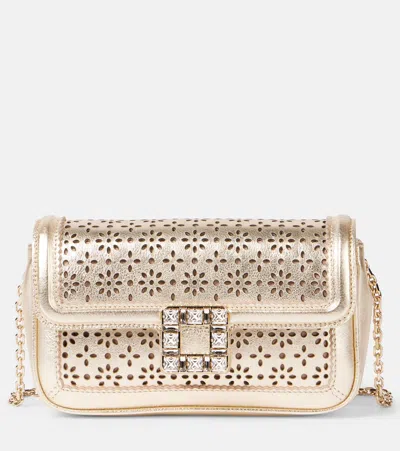 Roger Vivier Viv Leather Shoulder Bag In Gold