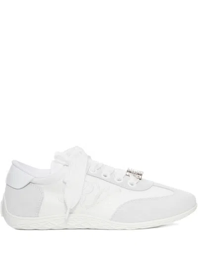 Roger Vivier Viv Low Suede-trimmed Embroidered Leather Sneakers In White