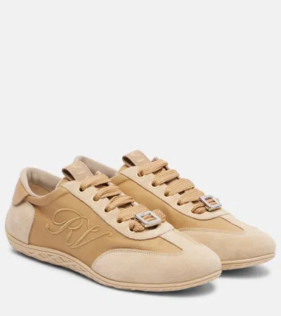 Roger Vivier Viv Low Leather-trimmed Satin Sneakers In Sand
