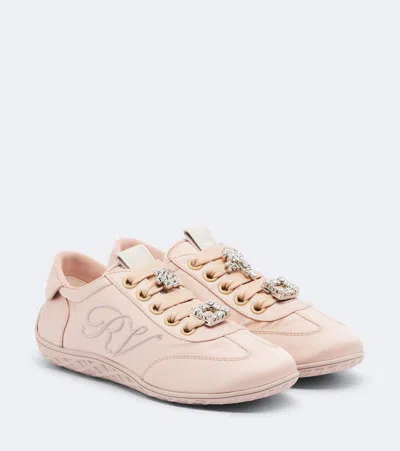 Roger Vivier Viv Low Leather-trimmed Satin Sneakers In Pink