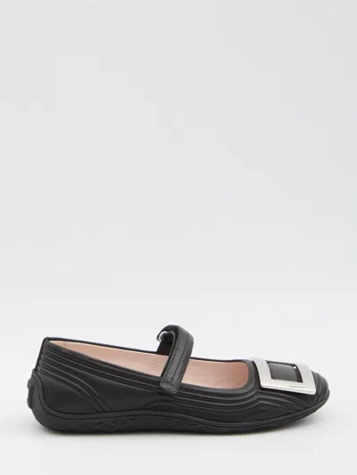 Roger Vivier Viv Low Mary Jane Ballerinas In Black