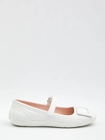Roger Vivier Viv Low Mary Janes Ballerina In White