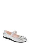 Roger Vivier Viv Low Quilted Metallic Leather Mary Jane Ballet Flat In White