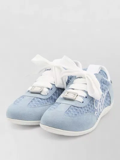 Roger Vivier Viv Low Sneakers Suede Leather Rubber Sole In Blue