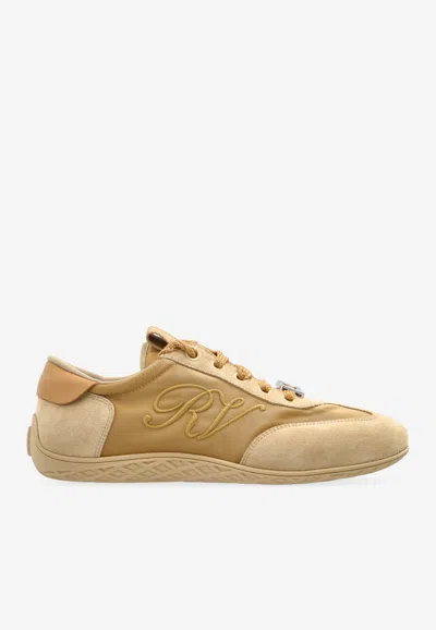 Roger Vivier Viv Low Suede Sneakers In Nude