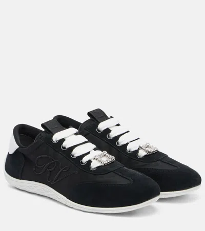 Roger Vivier Viv Low Leather-trimmed Satin Sneakers In Black