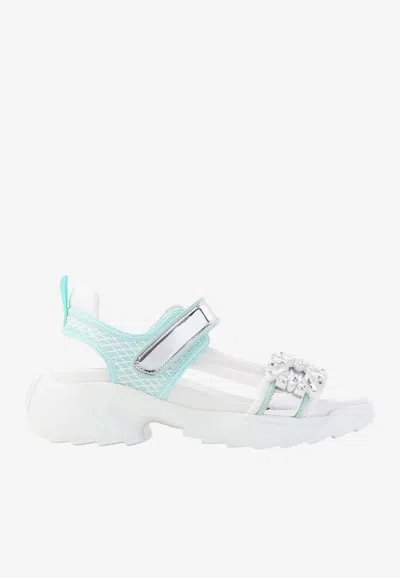 Roger Vivier Multicolor Viv On The Run Leather Sandals In White