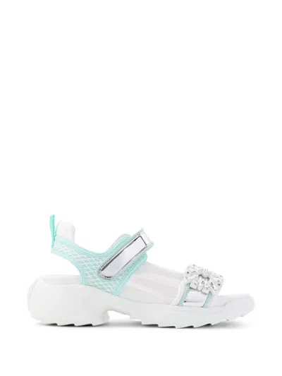 Roger Vivier Multicolor Viv On The Run Leather Sandals In White