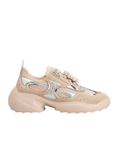 Roger Vivier Viv' On The Run Sneakers In Suede And Fabric In Pink, Silver