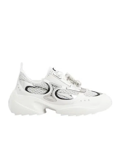 Roger Vivier Viv' On The Run Sneakers In Leather And Fabric In Silver