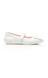 Roger Vivier Viv Padded Strap Leather Ballet Flats In White
