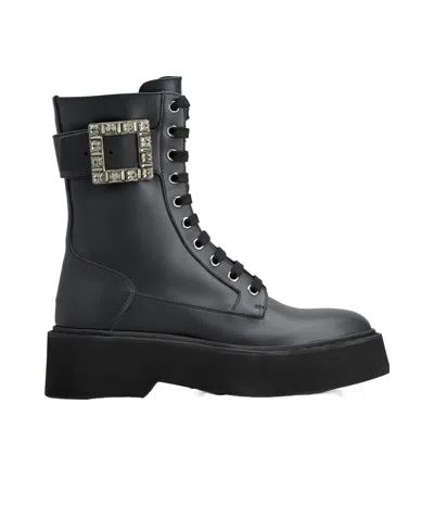ROGER VIVIER ROGER VIVIER VIV' RANGER EMBELLISHED BUCKLE COMBAT BOOTS