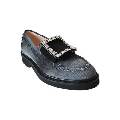Roger Vivier Viv' Ranger Embellished Denim Loafers 25 Black