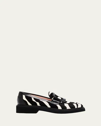 Roger Vivier Viv Ranger Zebra Buckle Loafers In Nero Bianco