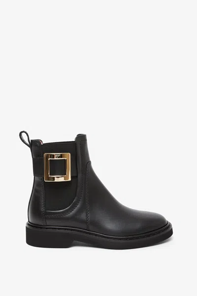 Roger Vivier 25mm Viv Rangers Leather Ankle Boots In Black