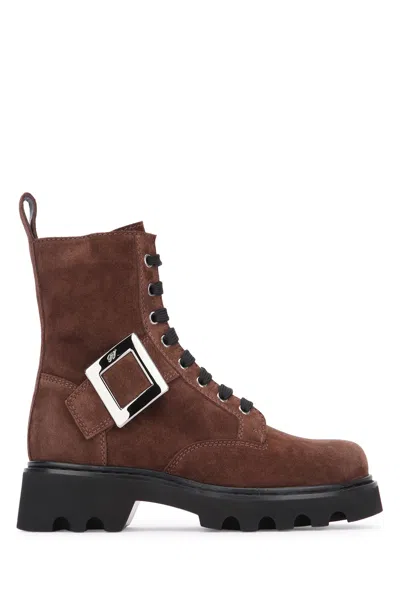 Roger Vivier Viv Rangers Lace-up Bootie 20 In Brown