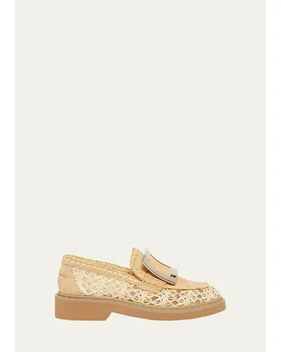 Roger Vivier Viv Rangers Braided Raffia Loafers In Neutral