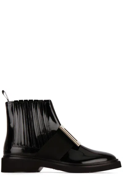 Roger Vivier Viv Ranger Embellished Patent-leather Chelsea Boots In Black