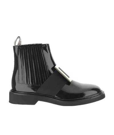 Roger Vivier Viv Ranger Embellished Patent-leather Chelsea Boots In Black