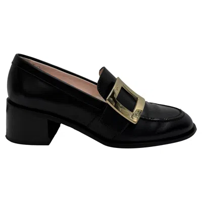 Pre-owned Roger Vivier Viv' Rangers Buckle Heeled Loafers In Black Leather
