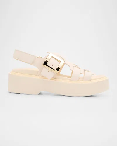 Roger Vivier Viv Rangers Buckle Leather Fisherman Sandals In White