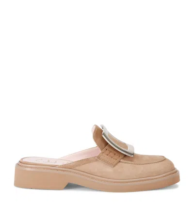 Roger Vivier Viv' Rangers Buckle Mules In Beige