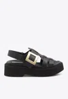 Roger Vivier Viv Rangers Buckled Flat Sandals In Black