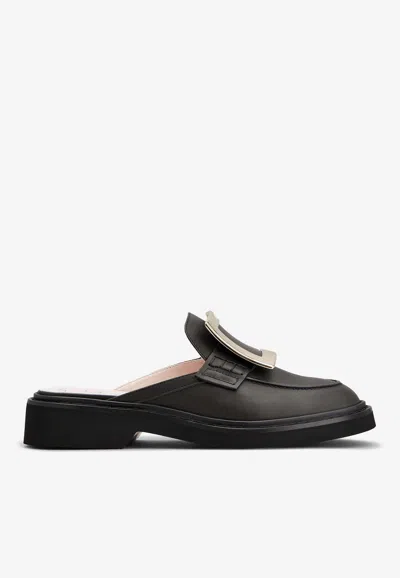 Roger Vivier Viv' Rangers Calf Leather Flat Mules In Black