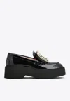 Roger Vivier Viv' Rangers Crystal Embellished Leather Loafers In Black