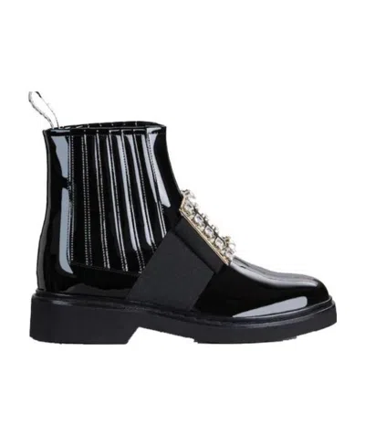 Roger Vivier Viv Rangers Diamond-button Chelsea Ankle Boots In Black