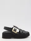 Roger Vivier Viv Rangers Buckled Flat Sandals In Black