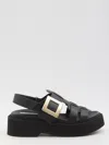 Roger Vivier Viv Rangers Buckled Flat Sandals In Black