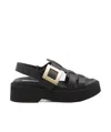 Roger Vivier Viv Rangers Buckled Flat Sandals In Black