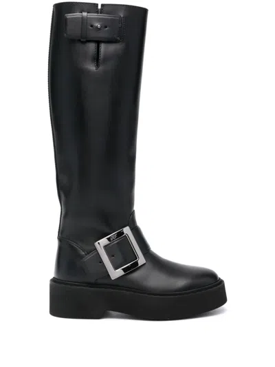Roger Vivier Women Viv Rangers High Leather Boots In Black