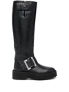 Roger Vivier High Leather Knee-length Boots With Adjustable Side Strap In Black