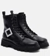 Roger Vivier Strap Buckle Leather Boots With Round Toe In Black
