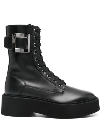 Roger Vivier Viv Rangers Leather Boots In Black