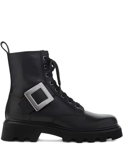 Roger Vivier Viv Rangers Leather Boots In Black