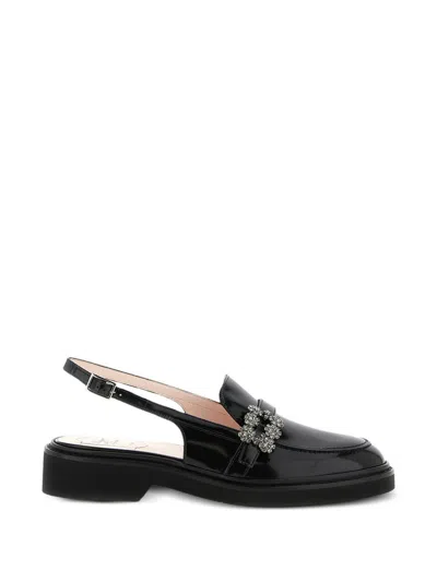 Roger Vivier Viv Rangers Crystal-embellished Leather Slingback Loafers In Black